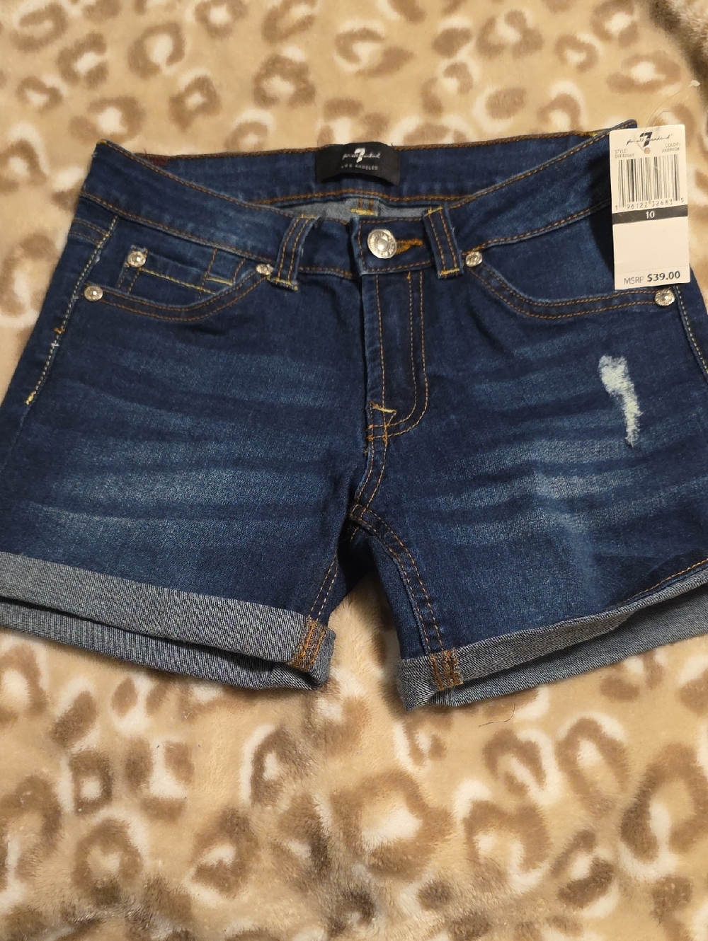 NWT 7 For All Mankind Deep Blue Rolled Cuff Denim Shorts